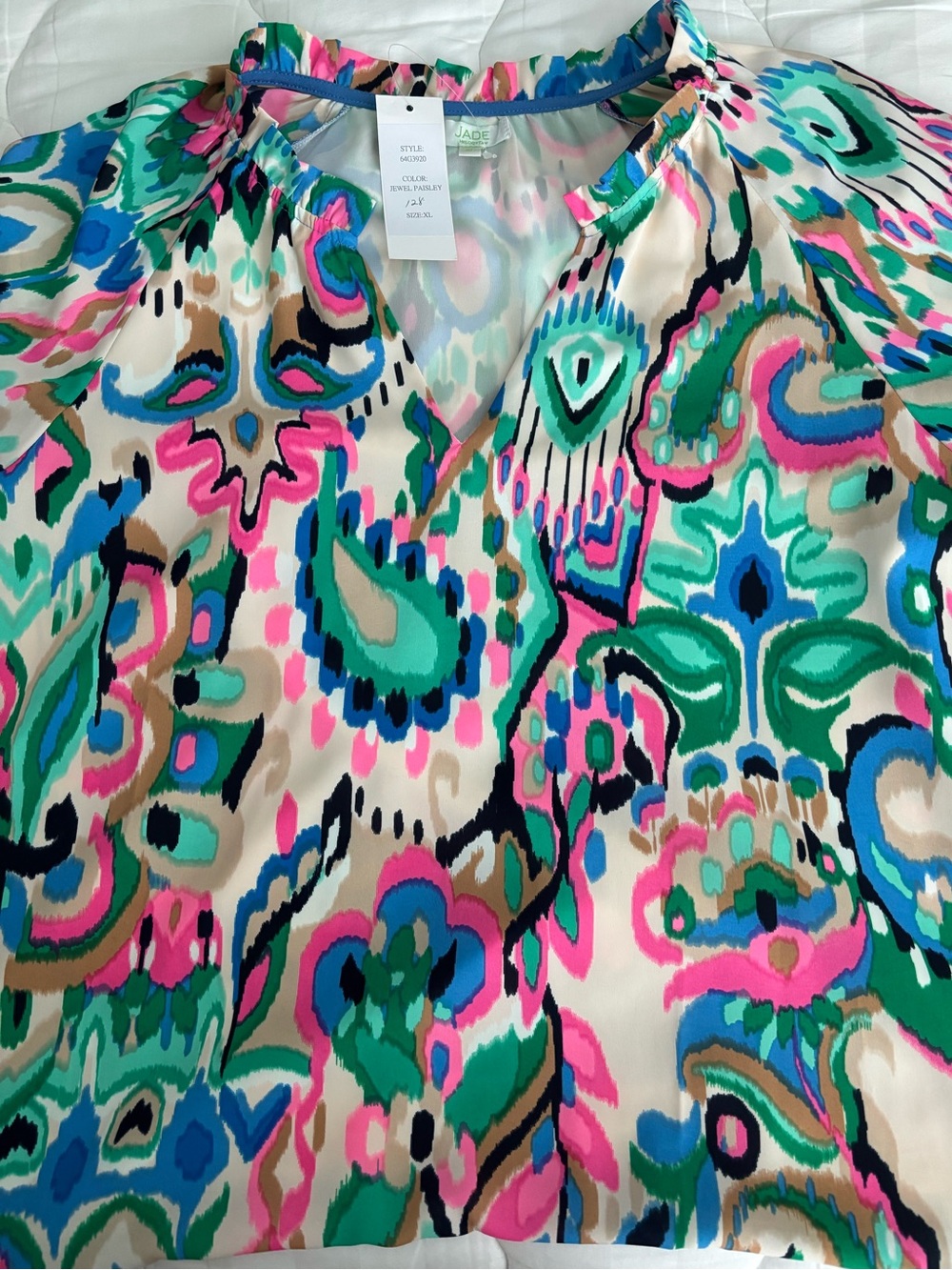 JADE Melody Tam Jewel Paisley Print Blouse. NWT